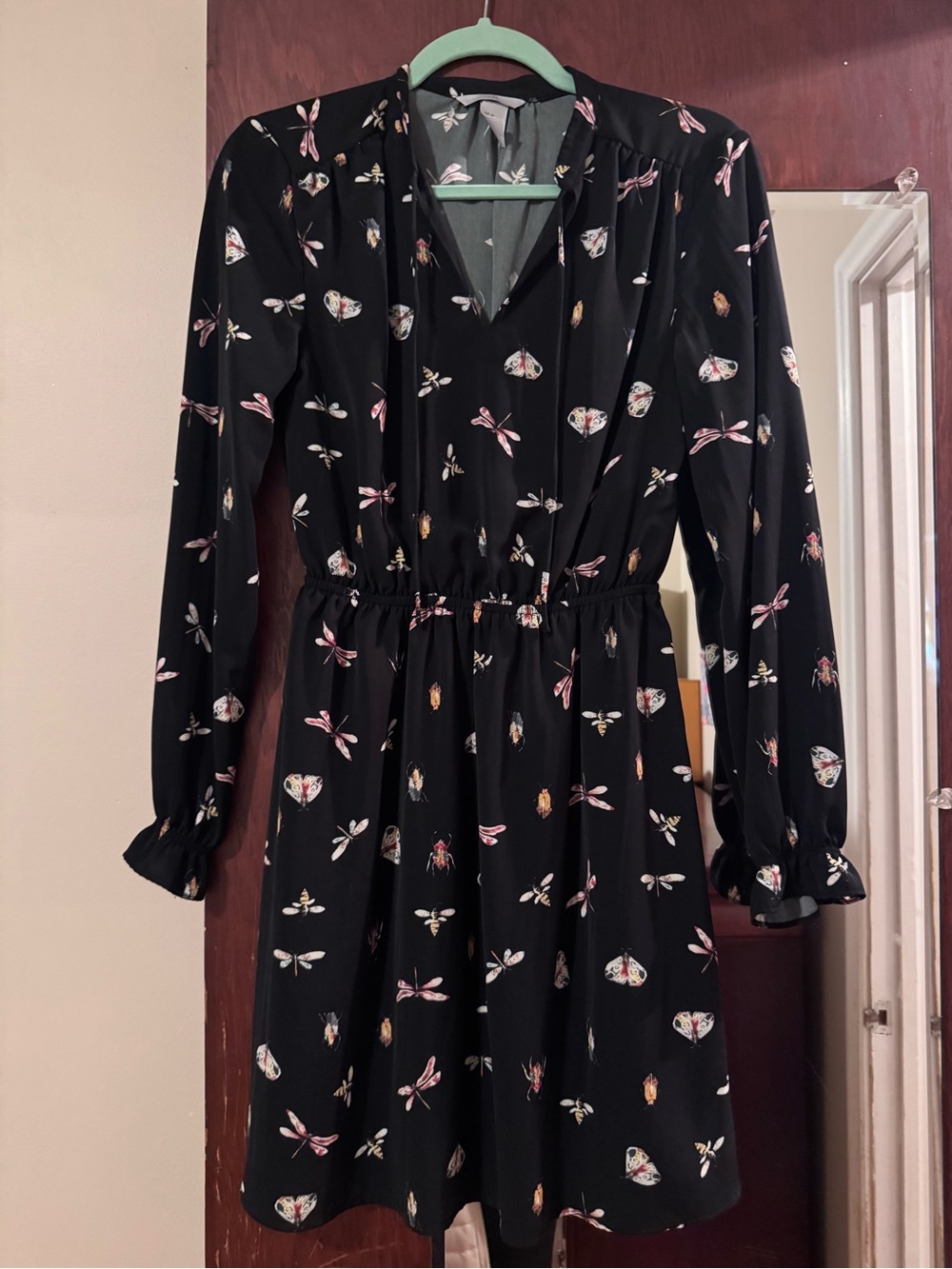 H&M Black Bee & Insect Print Long Sleeve Dress